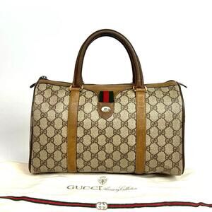 GUCCI Handbag Boston Tote GG Supreme Sherry Leather Brown